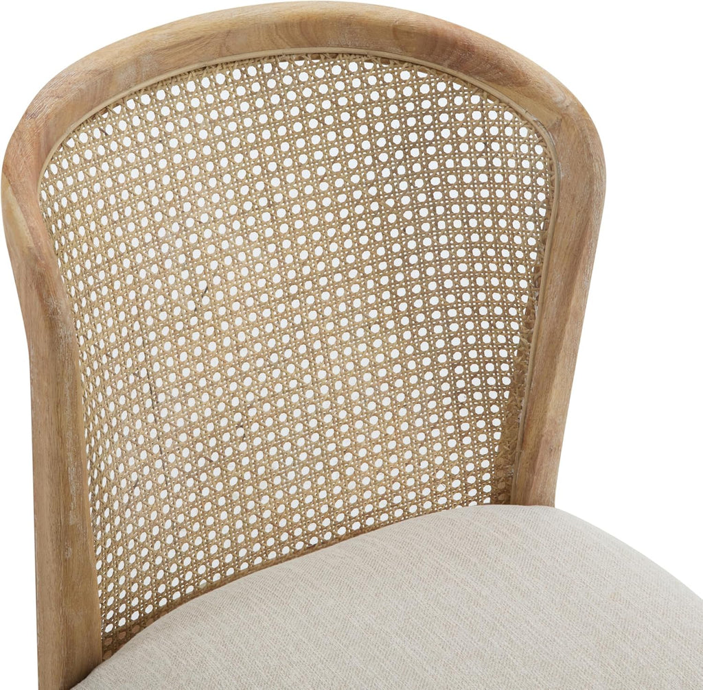 Modern Dining Chairs Set of 2, Fabric Upholstered Kitchen Chairs with Cane Webbing Back and Rubberwood Frame, Beige and Natural for Dining Room