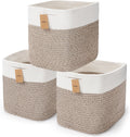 3Pack Cube Storage Bins,Square Storage Baskets for Christmas Decorative,Foldable Trunk organizer for Car,11Inch Durable Cotton Rope Woven Storage Basket for Organizing-Brown Basket for Shelves,Camping
