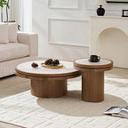Round End Table, 19.49'' Mid Century Modern Faux Marble Side Table, Circle Bedside Tables Drink Table Wood Nightstand for Small Spaces, Living Room Walnut