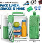 Fit & Fresh Customizable Charm Lunch Bag for Boys & Girls, Soccer Kids Lunch Box with 6 Sports Charms, Premium Insulated Reusable Lunch Tote for School