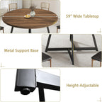 Large Round Dining Table for 6-8, Wooden Dinner Table with Heavy Duty Metal Pedestal Base (Dark Brown)