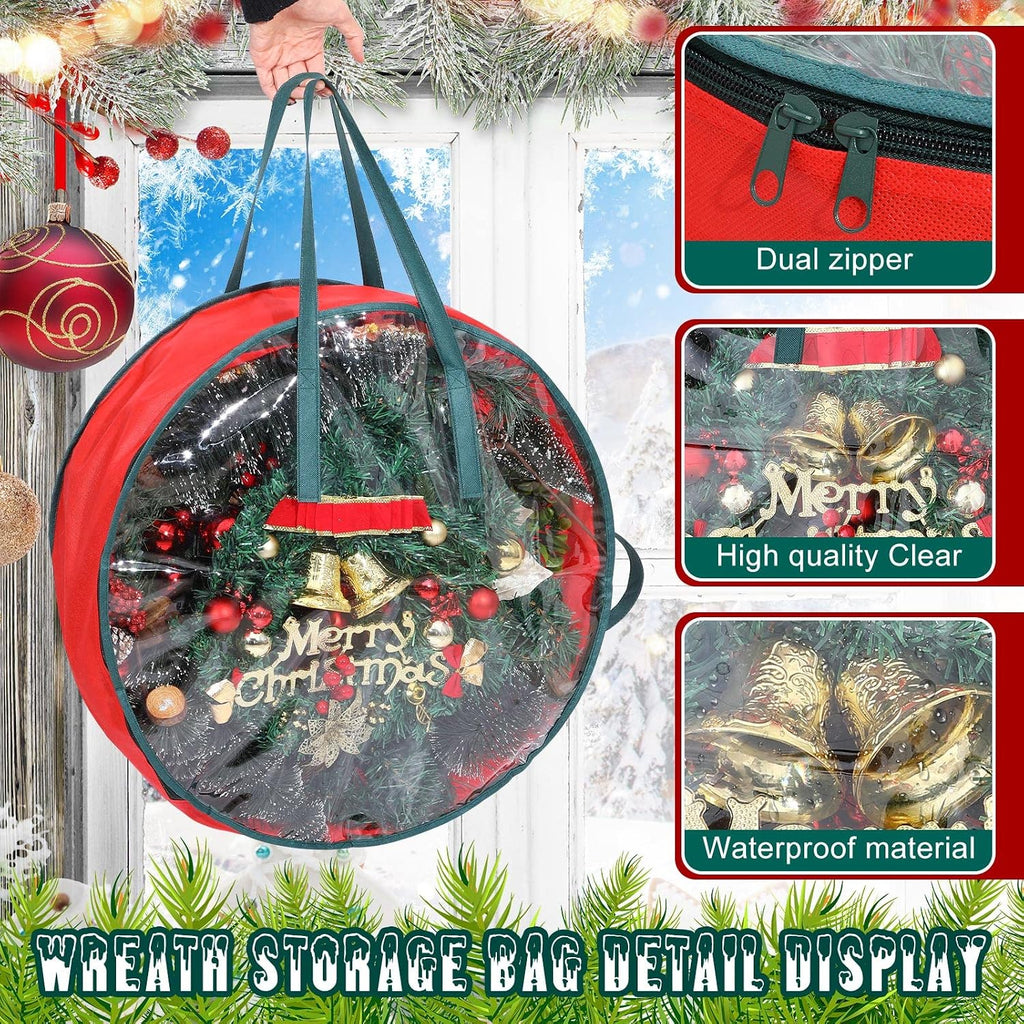 Shappy 4 Pcs Red Wreath Storage Bag Clear Wreath Box Storage Containers with Clear Window and Handle Garland Containers for Holiday Seasonal Bags (24 Inch)