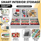 Simple Houseware 41.5" Wrapping Paper Storage Organizer - Fits 40 Rolls with Adjustable Straps, Interior Divider for Ribbons & Bows, 3 Clear Pockets for Gift Bags & Tools, 41.5''L x 16''W, Gray