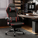 Ergonomic Gaming Chair with Retractable Footrest, High Back Video Game Chairs Computer Gaming Chairs with Headrest and Lumbar Support 400 lbs Linked Armrests Adult Chair (Black Red)