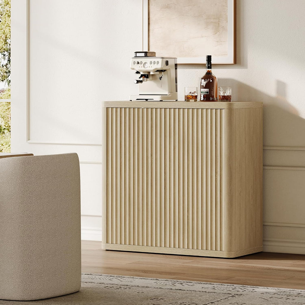 SICOTAS Buffet Cabinet with Storage Sideboard Accent Modern Credenza with Doors & Shelves Fluted 34.6" Tall Media Console Mid Century Coffee Bar Table for Living Room Kitchen Dining Room Hallway