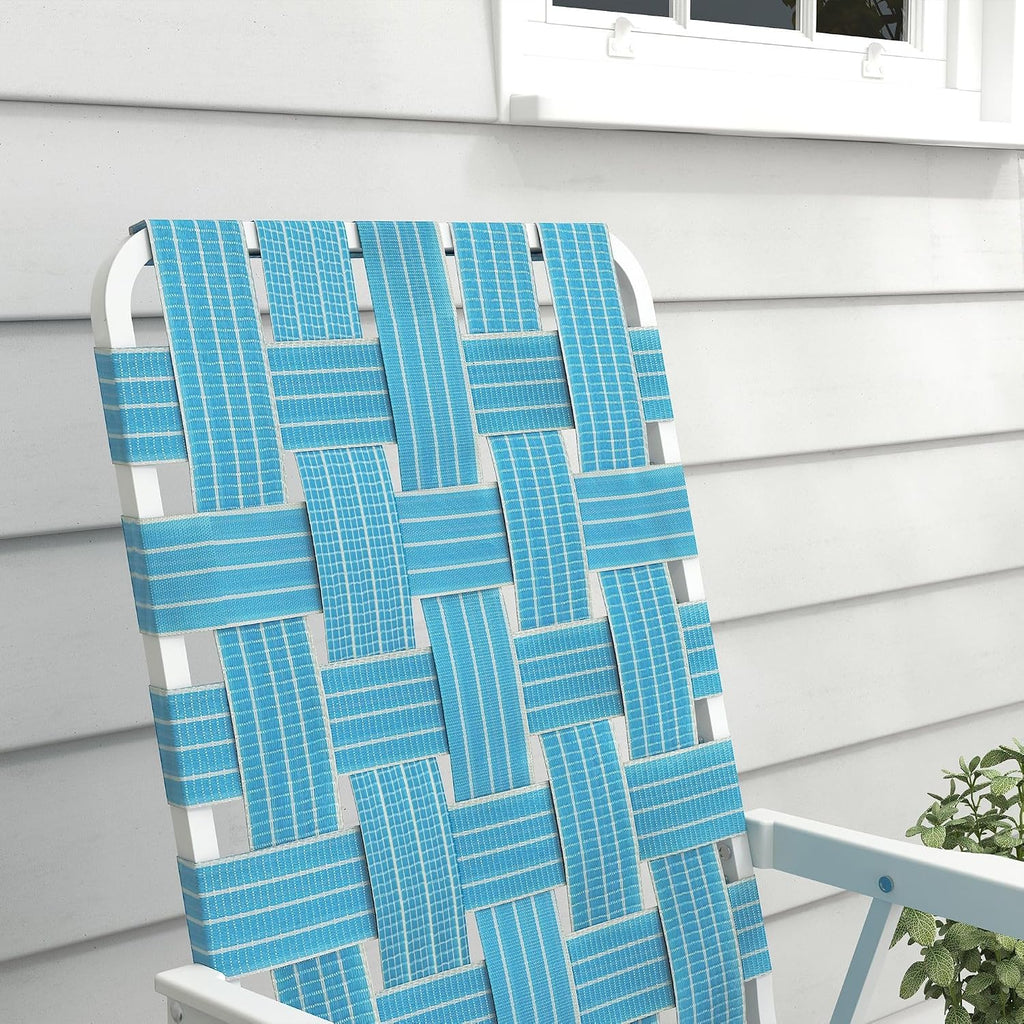 4-Pack Blue Folding Patio Chairs: Lightweight Steel FFor rame, PE Strap Seat, 264lb Capacity, Fold to 33" L x 2.75" H for Camping & Lawn