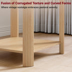 Set of 2 Rounded Corner End Tables, 22.1" Square Nightstand with Vertical Wave Grain Legs, 2-Tier Boho Side Table for Living Room Bedroom Home Office ﻿ (Oak, Square)