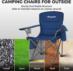 KingCamp Oversized Heavy Duty Camping Chair, Padded Folding Lawn Chair with Cooler Bag & Cup Holder, Portable Outdoor Chair with Lumbar Support for Tailgating Sports Patio Beach, Blue