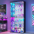71" Tall Display Cabinet with Glass Doors, Rounded Curio Cabinet with Motion Sensor RGB Lights, 6-Tier Lockable Display Case for Collectibles & Action Figures, Trophy Case for Living Room,Black