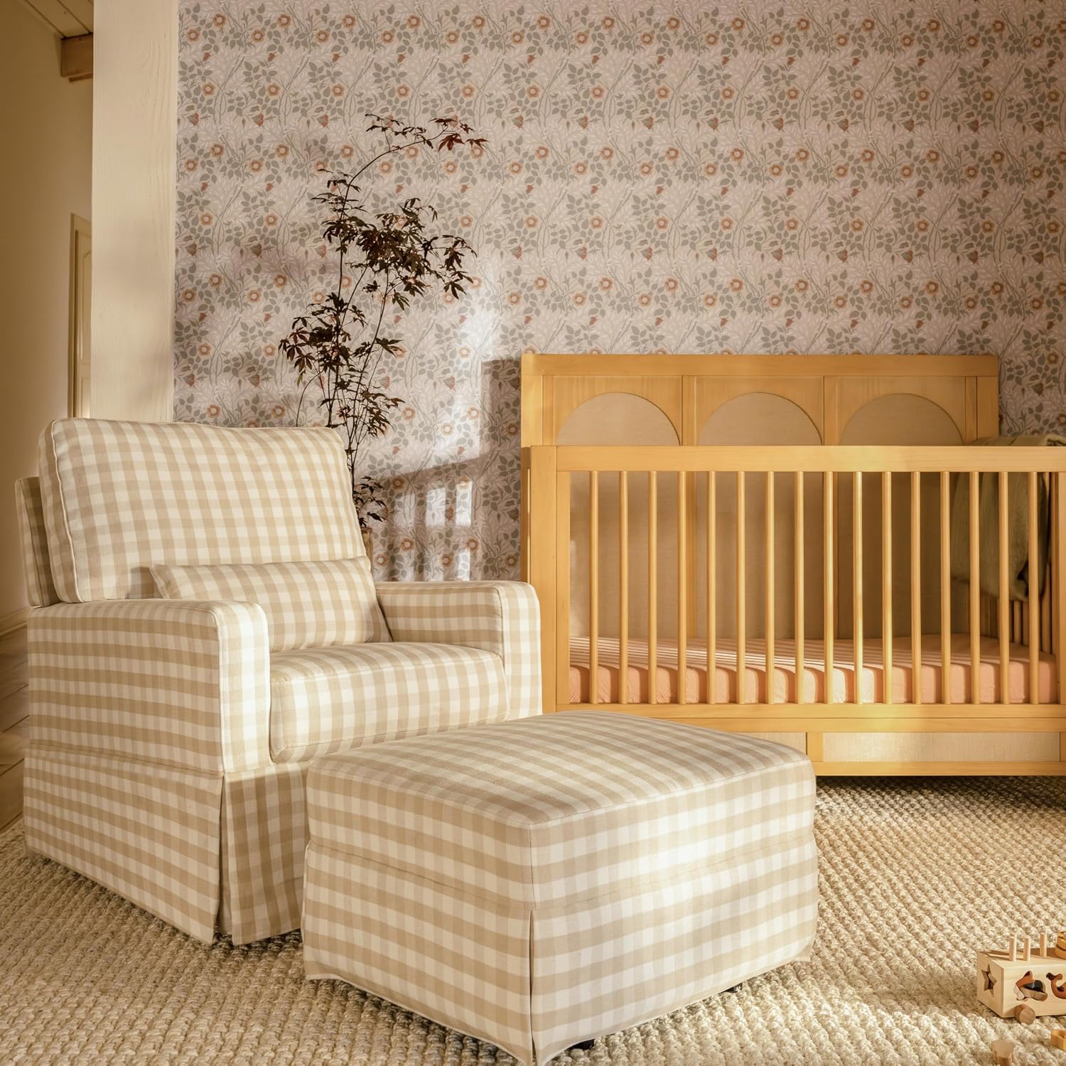 Namesake Crawford Gliding Ottoman in Tan Gingham, Greenguard Gold & CertiPUR-US Certified