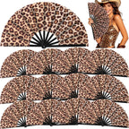 Blulu Large Folding Fans for Line Dancing 13 Inch Dance Rave Clack Fans for Line Dancing for Women Men(Leopard,12 Pcs)