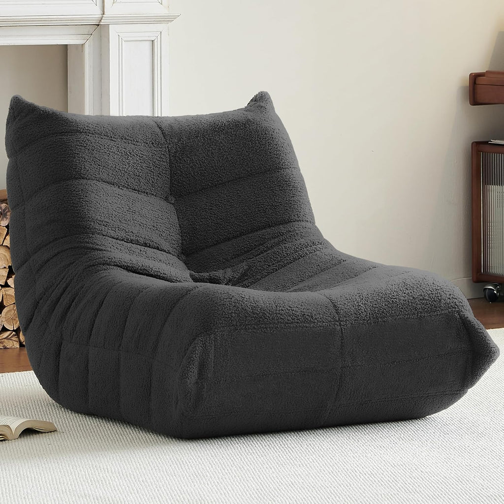 Gazecaia Comfy Bean Bag Chair for Adults Teens | Fireside Floor Lounge Chair,Soft Teddy High-Resilience Memory Foam Bean Bag Couch with Non-Slip Base,for Living Room Bedroom Apartment Office,Dark Gray