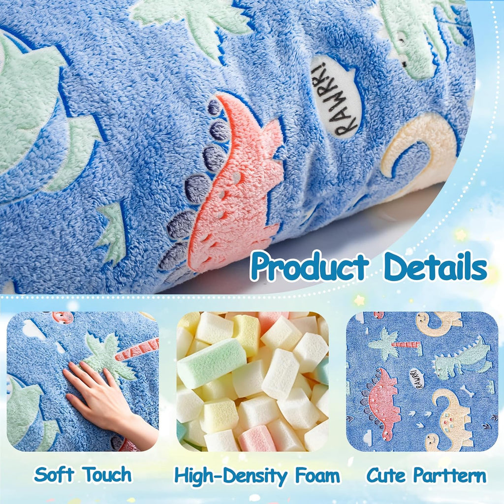BRINJOY Kids Bean Bag Chair Bed, 3 in 1 Memory Foam Filled Bean Bag Sofa with Removable Cover for Playroom Daycare Bedroom, Toddlers Lazy Floor Mattress Lounger for Boys Girls, Glowing Dinosaur