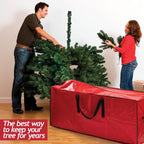 Sagler 9 ft Christmas Tree Storage Bag - Waterproof, Heavy-Duty, Large Christmas Tree Bag - Reinforced Handles, Dual Zipper, Label & Side Pocket - Protection From Dust, Water - Red, 50x15x20"