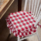 VHC Brands Chair Pad 16.5x18, Cotton Dining Room, Kitchen Chair Pads, Seat Cushion with Ties, Tucked, Annie Buffalo Check Collection, Rectangle 16.5x18, Country Red, Set of 4