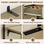 Einhomn 71" Kitchen Pantry Cabinet with UL Charging Station, 3 Adjustable Shelves, App-Dimmable LED Light, Wine Rack, Farmhouse Style, Buffet Cabinet for Kitchen/Dining/Living, Natural Wood