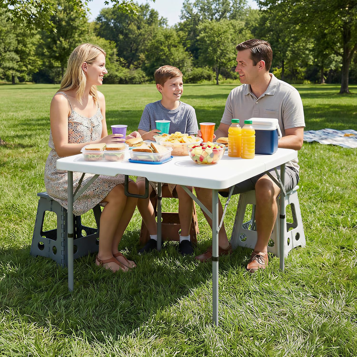 Byliable 34" Folding Square Card Table, Portable Heavy Duty HDPE Fold-in-Half Folding Table with Carrying Handle for Indoor/Outdoor Use – Ideal for Picnic, Camping, Parties, White
