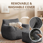 Giant Bean Bag Chair for Adults, Large Bean Bag with Ottoman | Cloud Comfy Bean Bag with Backrest & Armrests, Stuffed Beanbag Chair for Reading, Gaming, Napping, Gray