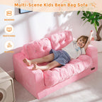 MAXYOYO Kids Bean Bag Chair, Upholstered Bean Bag Sofa Cloud 2-Seat for Boys and Girls, Boneless Couch with Tufted Cushion & Pillows, Kids Sofa in A Box, No Assembly Required, Pink