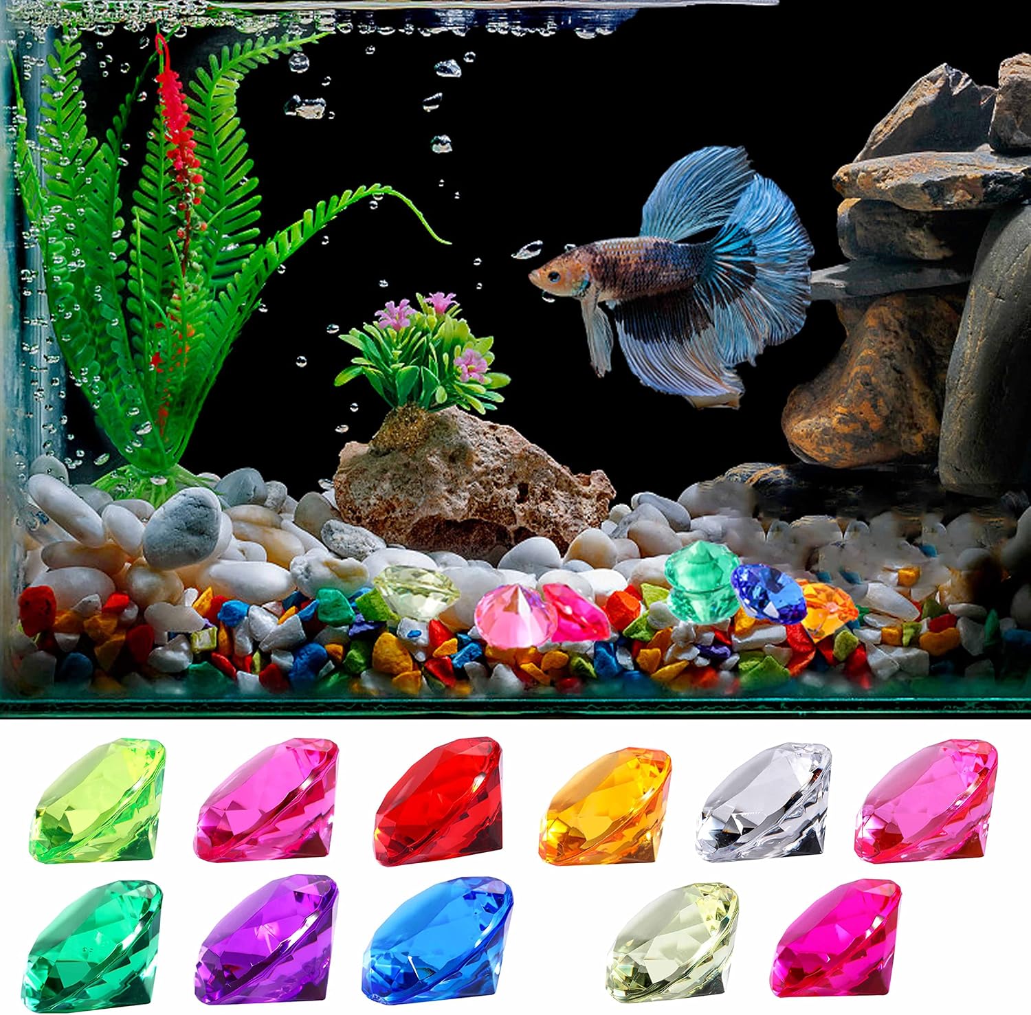 75pcs Multi-Colored Acrylic Gems Plastic Gemstones for Pirate Treasure Party Decoration Table Decorations Vase Filler Fish Tank etc. (Multi Color)