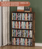 4 Tier DVD Storage Shelf, Media Storage Tower for CDs & Video Games, Freestanding Organizer Shelf for Living Room Home Office, Holds 160+ DVDs(Amber Pine)