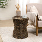JONATHAN Y Natura 19" Handwoven Water Hyacinth Round Side Table, with Hourglass Silhouette and Metal Frame for Living Room, Bohemian Accent Table, Fully Assembled, Brown TBL2505B