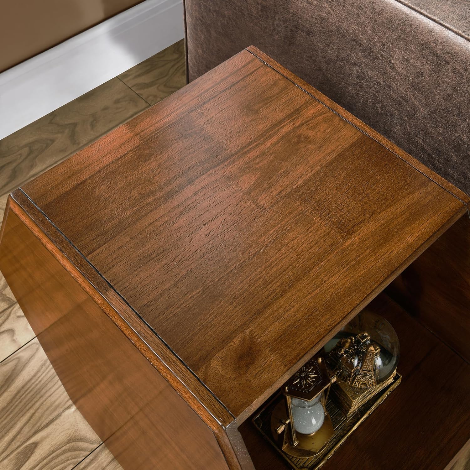 LEEMTORIG Hexagonal Narrow Solid Wood End Table, Multi Purpose Coffee Table with 2-Tier Storage Shelves, Modern Cherry Walnut Side Table for Living Room, 22.3" Dx13.9 Wx19.4 H, No Assembly, CJ-005