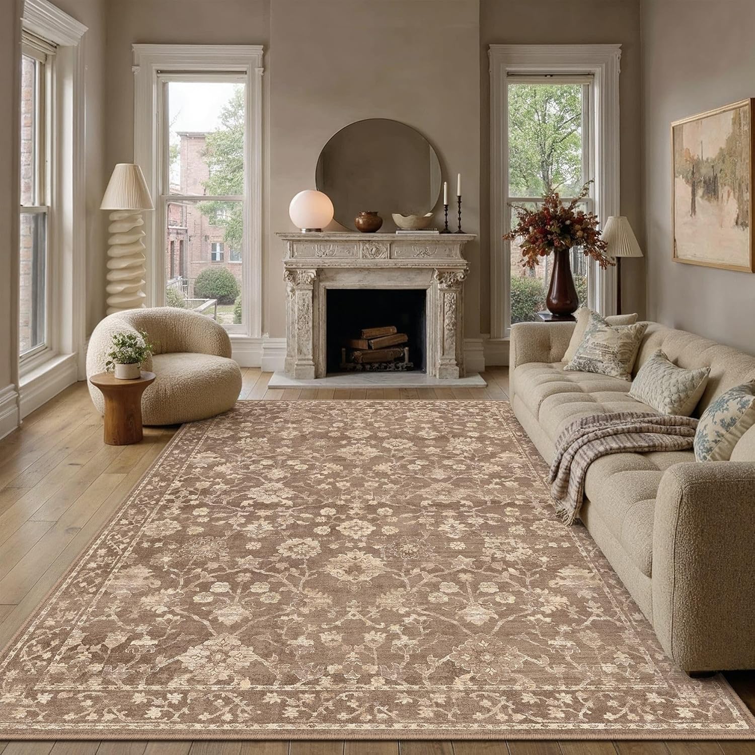 HUGEAR 6x9 Area Rugs for Living Room Washable Rug Carpet Brown Neutral Bedroom Rug Non Slip Soft Low Pile Retro Distressed Stain Resistant for Home Dining Room Office Farmhouse