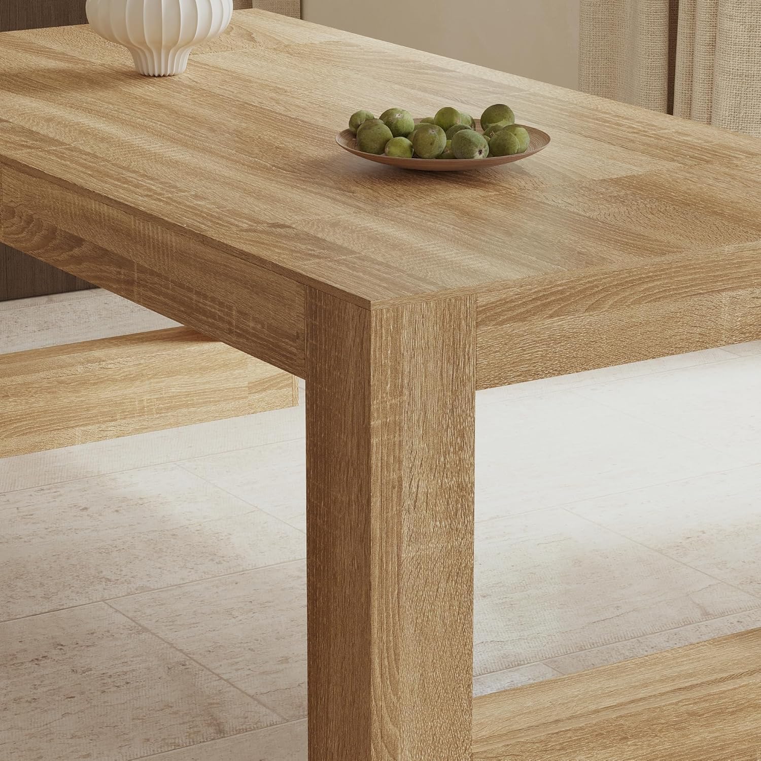 FUFU&GAGA Large Farmhouse Dining Table for 6-8 People, 78.7” Rectangular Wood Dinner Table for Kitchen Dining Room Conference Room, Natural Oak, 78.7”W x 39.4”D x 29.5”H