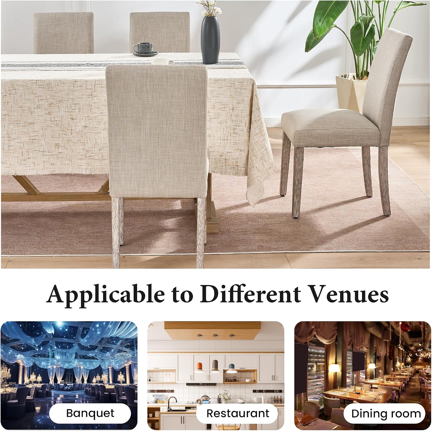 Joysoul Dining Chairs Set of 2, Upholstered Parsons Dining Chairs with Solid Wood Legs, Thickened Cushion & Ergonomic Back, Modern Fabric Kitchen Chairs for Dining Room, Living Room, Office