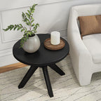 Plank+Beam Cross Leg Verso End Table, 24 Inch Wood End Tables for Living Room, Round Center Table, Cocktail Table for Small Spaces, Black