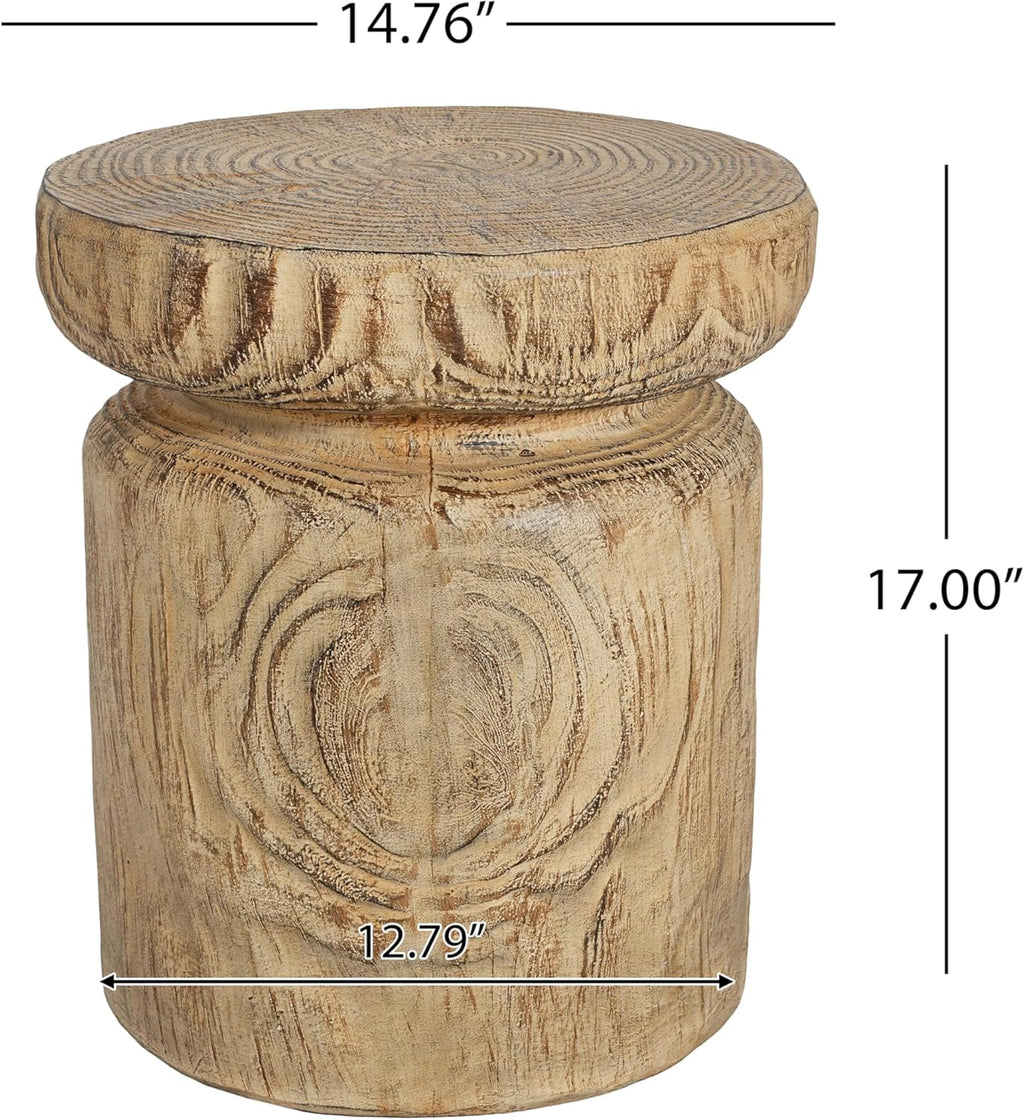 Merax MGO Wood Grain Side Table, Realistic Tree-Stump Design, Lightweight Concrete End Table for Indoor & Outdoor Use, Natural Wood