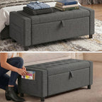Marsail Upholstered Bench Rectangle Ottoman with Storage Bench for Bedroom End of Bed, Tufted Ottoman with Cushion, Modern Benches for Foot of Bed, Living Room, Entryway, Grey