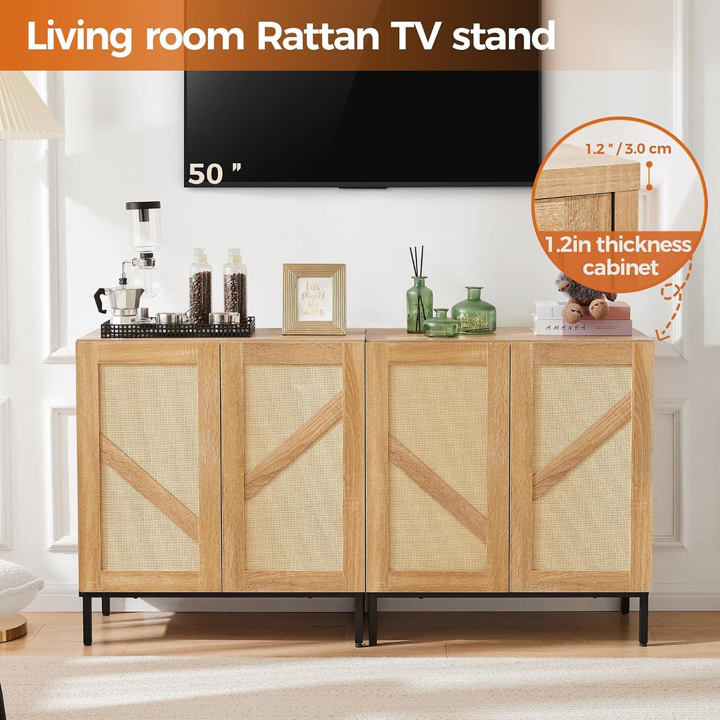 Mericonia Buffet Cabinet with Storage, Sideboards 2 Doors with Metal Base and Adjustable Shelf for Kitchen, Coffee Bar, Entryway, Hallway,Living Room (2 Door Buffet Cabinet, Rattan-Natural 2.0)