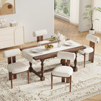 MALOL Modern Wooden Dining Chairs Set of 2, Upholstered Fabric Kitchen Chairs with Sculptural Backrest, Mid-Century Farmhouse Dining Room Chairs with Solid Wood Legs, Beige