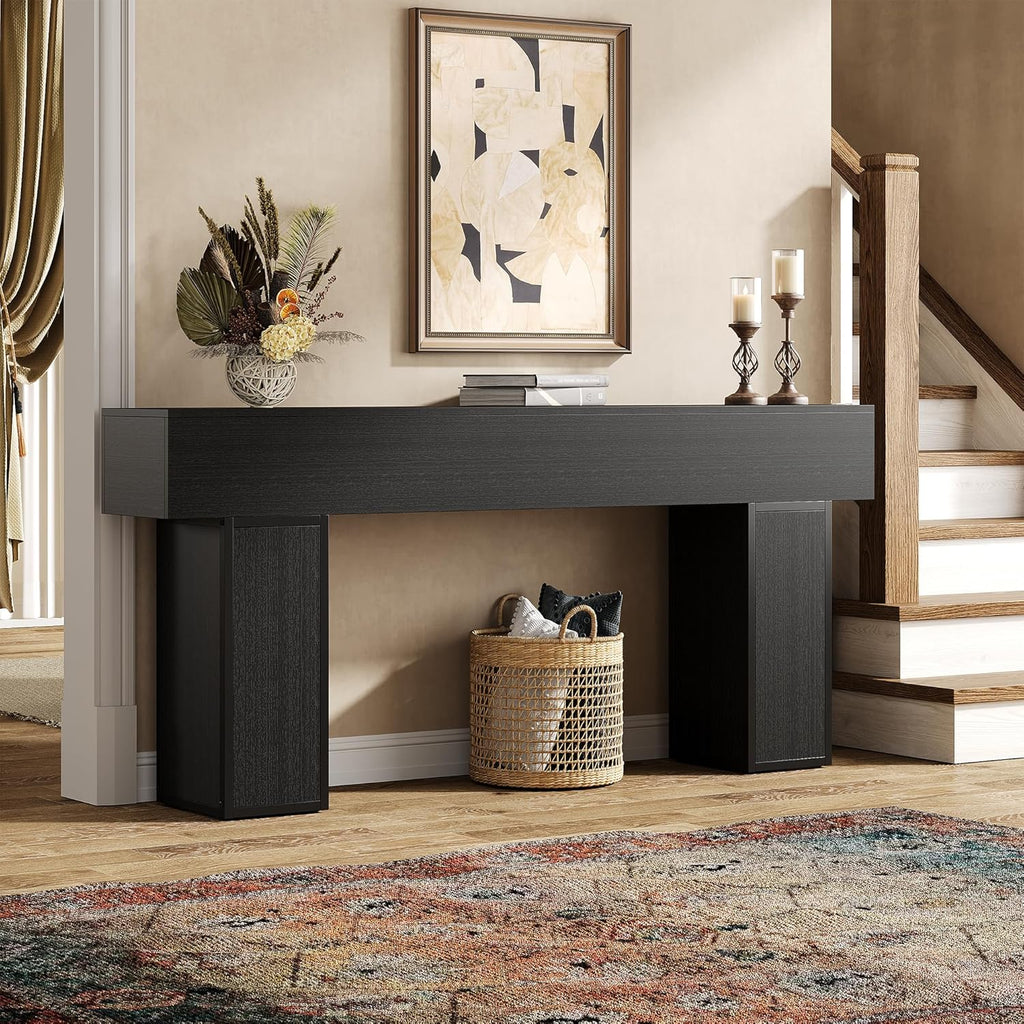 UNIQUITE 70.9-Inch Extra Long Console Table, Farmhouse Wood Sofa Table Behind Couch Tables, Entryway Table Accent Table for Living Room, Entrance, Hallway, Foyer, Black