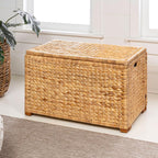 happimess HPM9005A Anada Wicker Weave 30" Storage Trunk, Wooden Frame/Water Hyacinth, Farmhouse, Transitional, Coastal, Rustic for Office, Dorm Room, Living-Room, Bedroom, Dining-Room, Natural