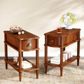 Nightstand with Charging Station & Drawer, Pre-Assembled Vintage Side Table with Shelf, Rustic Wood Finish Narrow End Table with Turned Legs for Bedroom Living Room, Caramel Walnut Brown, 2Pcs