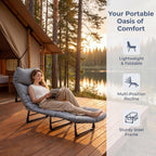 Folding Camping Cot Bed, Gray | 5-Position Adjustable Backrest, 550LBS Heavy Duty Steel Frame, Padded Lounge Chair, Side Pocket