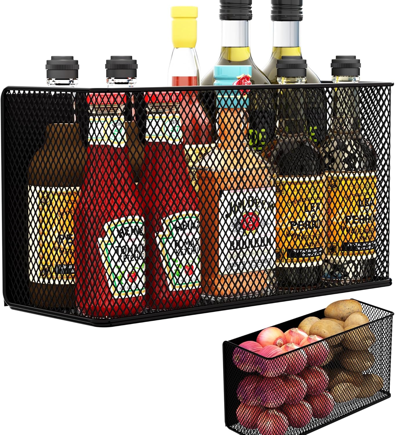 Magnetic Baskets Shelf Bins Organizer Holder Storage Rack Containers for Fridge, Whiteboard, Locker - Home Kitchen Laundry Office School ((1-Pack) Black/XL)