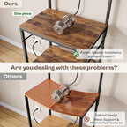 SUPERJARE Kitchen Bakers Rack with Power Outlet, Coffee Bar Table 4 Tiers, Kitchen Microwave Stand with 6 S-shaped Hooks, Storage Shelf Rack for Spices, Pots and Pans - Rustic Brown