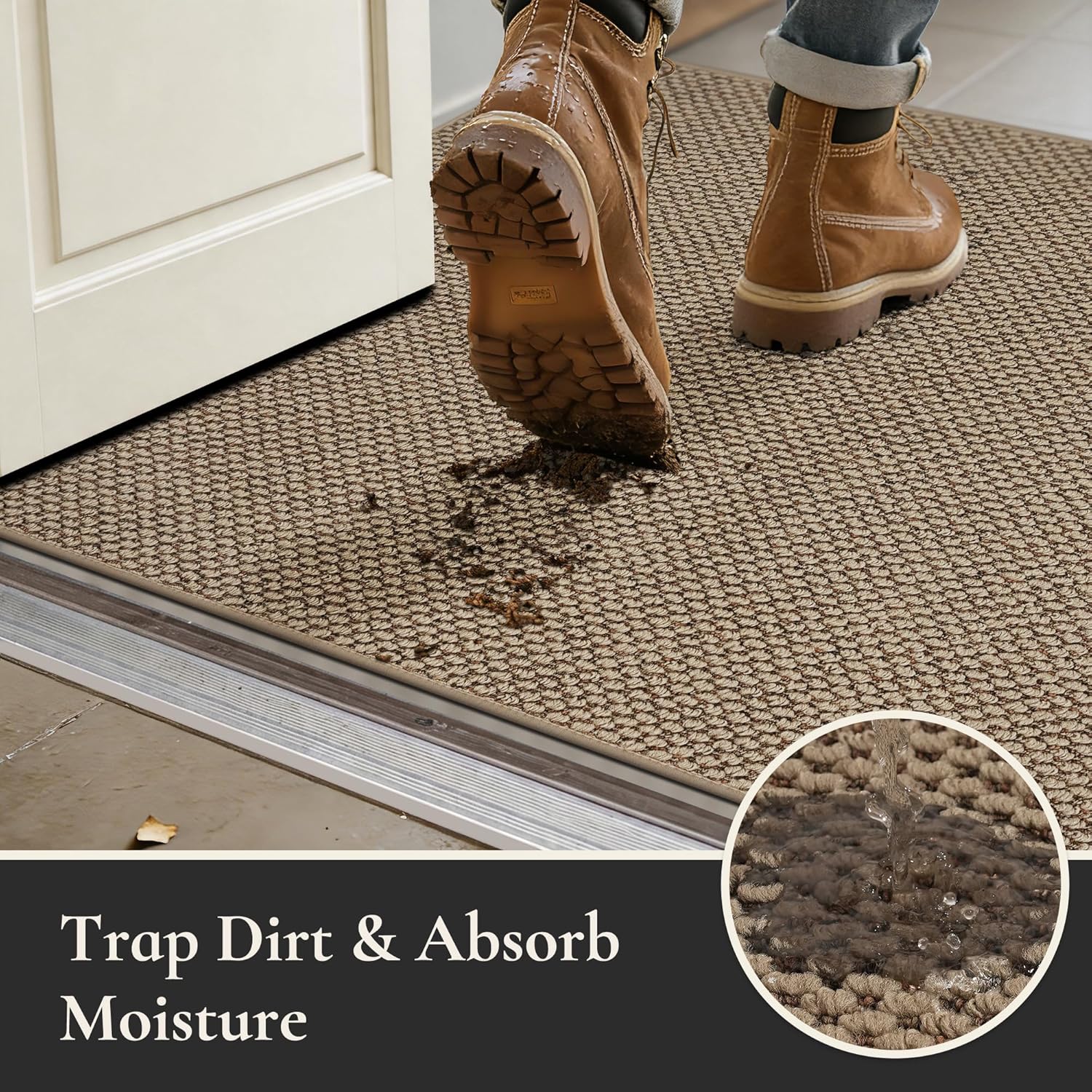 Dirt Trapper Door Mat 24"x 36", Non Slip Washable Doormat, Stain Resist and Absorbent Welcome Mat, Dog Door Mats,Low Profile Entrance Floor Mats for Front Back Door,Beige
