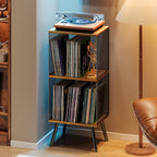 X-cosrack 3-Tier Record Player Stand, Turntable Stand with Storage up to 200 Albums, Corner Vinyl Record Holder with Adjustable Divider, Mid-Century Record Table Vinyl Storage for Bedroom Living Room