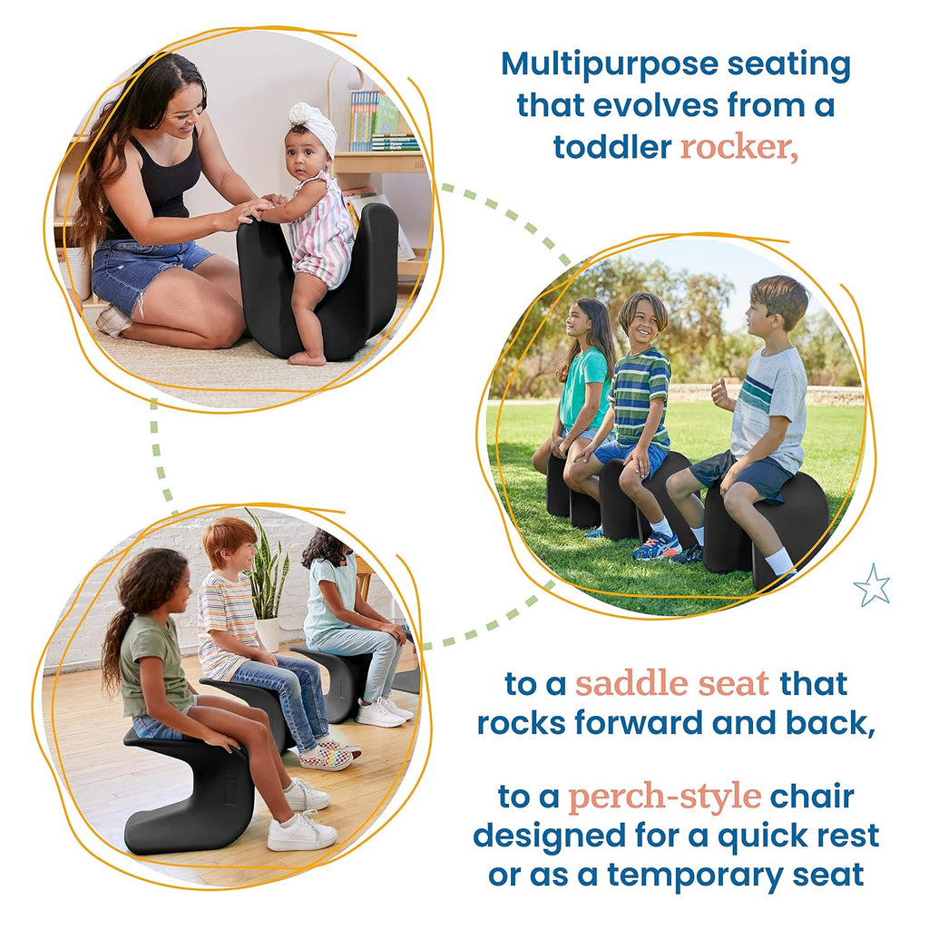 ECR4Kids Wave Seat Perch Stool, 14in - 15.1in Seat Height, Flexible Seating, Black, 2-Pack