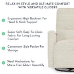 Evolur Holland Upholstered Plush Seating Glider Swivel, Glider Chair for Nursery in Thunder, Modern Nursery Glider, Tool-Free Assembly, Easy to Clean, Environmentally Conscious Glider