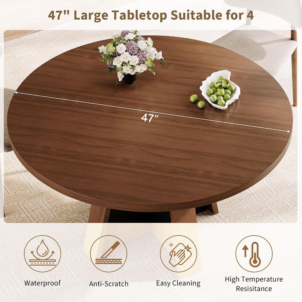 iPormis 47-Inch Round Dining Table for 4-6 People, Modern Wooden Kitchen Table for Dining Room, Farmhouse Circle Dinner Tables Furniture for Kitchen Living Room, Walnut Brown