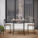 Yaheetech 3 Piece Dining Table Set, Kitchen Table & Chair Sets for 2, Compact Bistro Table Set with Steel Legs, Built-in Wine Rack for Small Space, Apartment, Breakfast Nook, Drift Brown