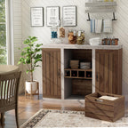 HOMES: Inside + Out Cato Industrial Two-Tone Buffet with Open Shelf, Wine Bottle Holder, Slatted Drawer and Cabinets, Distressed Walnut and Cement