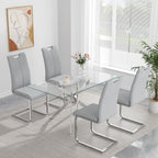 yeag Modern Dining Chairs Set of 4, High Back Kitchen and Kitchen Room Chairs with Silver Metal Chrome Legs and Upholstered PU Faux Leather Seat, Accent Side Chair for Home,Living Room, Gray