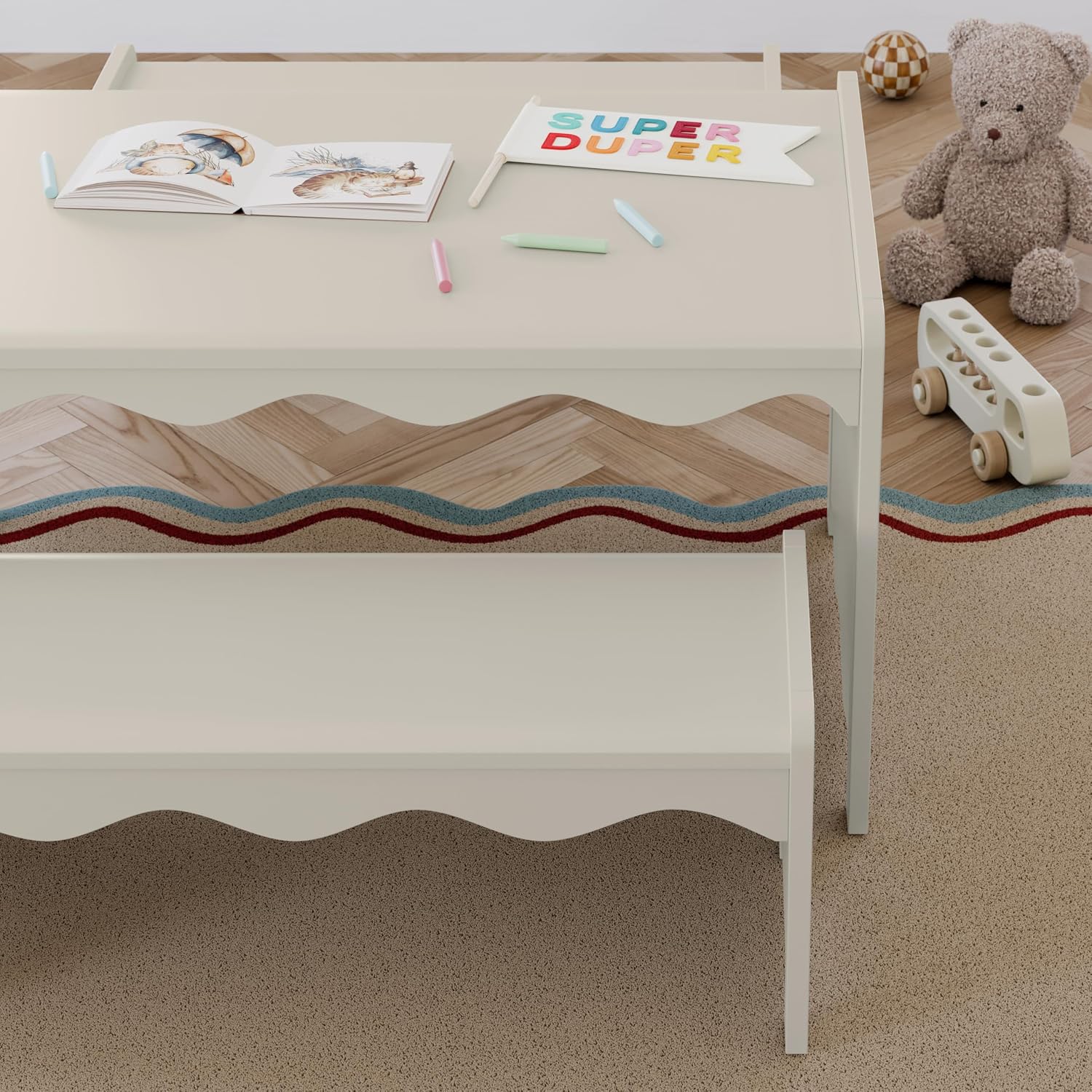 Storkcraft Casablanca Montessori Indoor Kids Table & Bench Set – Premium Kids Activity Table and Bench Set, Toddler Furniture for Crafts and Snack Time, Durable & Easy-to-Clean Surface (Frosted Oat)
